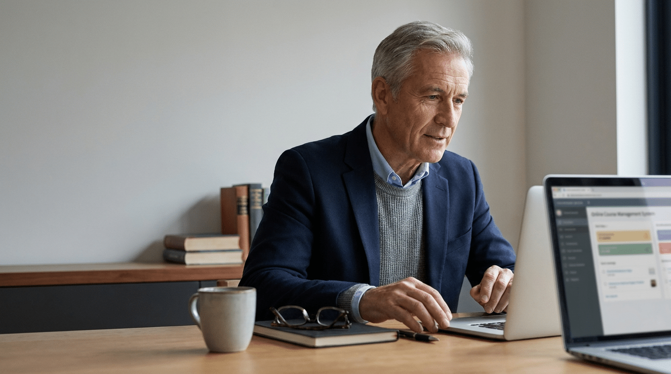 Online educator working at his desk